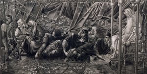 The Legend of the Briar Rose: The Council Room, wyd. Thomas Agnew & Sons, 1890 (fotograwiura) autorstwa Edward Coley after Burne Jones