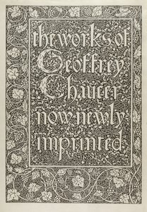 Strona tytułowa z The Works of Geoffrey Chaucer teraz nowo Imprinted, grawerowane przez Williama Morrisa (1834-96) 1896 autorstwa Edward Coley after Burne Jones