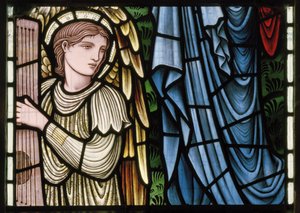 Wilden, All Saints, Morris & Co., Edward Burne-Jones, John Henry Dearle (1859-1932), Angels Of Paradise, muzycy aniołów, detal, 1902-1914, Louisa, Alfred, The Baldwins, premier, metodysta, Wo autorstwa Edward Coley and Dearle Burne-Jones