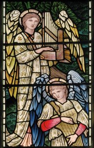 Wilden, All Saints, Morris & Co., Edward Burne-Jones, John Henry Dearle (1859-1932), Angels Of Paradise, muzycy aniołów, detal, 1902-1914, Louisa, Alfred, The Baldwins, premier, metodysta, Wo