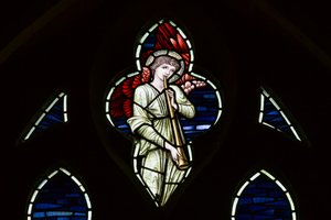 Wilden, All Saints, Morris & Co., Edward Burne-Jones, John Henry Dearle (1859-1932), Tracery Angel, Angel Musicians, 1902-1914, Louisa, Alfred, The Baldwins, premier, metodysta, Worcestershire, autorstwa Edward Coley and Dearle Burne-Jones