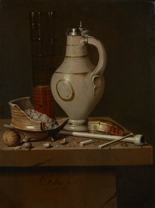 Martwa natura z przyborami do palenia i kuflem piwa, 1664