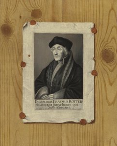 Trompe loeil Martwa natura z ryciną Erazma z Rotterdamu, 1693