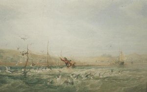 Rybacy goniący mewy z sieci, mamrocze, Południowa Walia autorstwa Edward Duncan