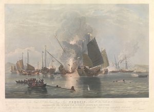 Żelazny parowiec Nemesis, okręty wojenne w Zatoce Ansona 7 stycznia 1841 r. autorstwa Edward Duncan