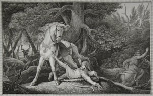 Śmierć Williama Rufusa, ryt Neagle, ilustracja z „Historii Anglii” Davida Hume