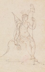 Alegoria Ameryki niosącej czapkę wolności, ok. 1760-1848 (pióro, czarny tusz, grafit i czerwona kreda) autorstwa Edward Francis Burney