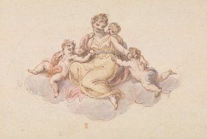 Matka i dzieci siedzące na chmurze autorstwa Edward Francis Burney