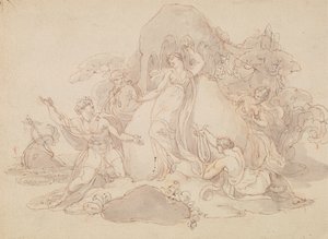 Lądowanie Telemacha i Mentora na wyspie Calypso autorstwa Edward Francis Burney