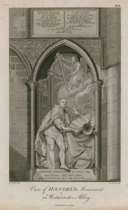 Widok na pomnik Haendla w Opactwie Westminsterskim autorstwa Edward Francis Burney