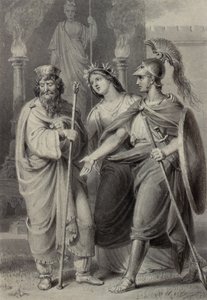 Wojownik w towarzystwie kobiety przemawiającej do kapłana na terenie świątyni autorstwa Edward Francis Burney