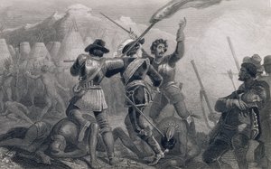Wojna Pequod, 1636, z „Historii Stanów Zjednoczonych”, tom. I, Charles Mackay, grawerowane przez James Charles Armytage (c.1820-97) autorstwa Edward Henry Corbould