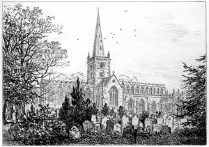 Kościół Stratford widziany od północy, Stratford-upon-Avon, Warwickshire, 1885. autorstwa Edward Hull