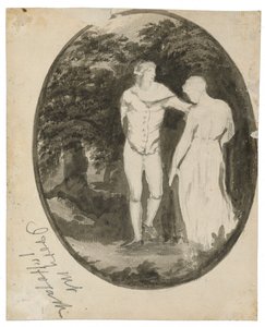 Para w pejzażu leśnym osadzona w owalu (verso), ok. 1900 r. 1838-1848 (tusz i wash na papierze czerpanym) autorstwa Edward Lear