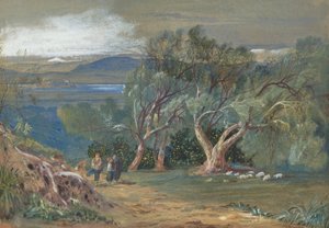 Odległy widok na Korfu z Viros autorstwa Edward Lear