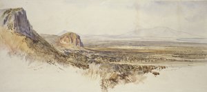Daleki widok Borghetto i Partenico, Sycylia, 1847 (pióro i brązowy atrament z akwarelą i grafitem na papierze złamanym białym) autorstwa Edward Lear