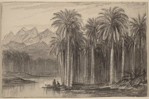 Postacie wypływające kajakami z gaju palmowego (Wadi Feiran) autorstwa Edward Lear