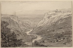 Kozy odpoczywające nad wąwozem rzeki (Narni, Włochy) autorstwa Edward Lear