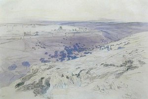 Jerozolima, 24-28 kwietnia 1858 (pióro, tusz i akwarela na papierze) autorstwa Edward Lear
