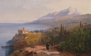Góra Athos i klasztor Stavronikétes autorstwa Edward Lear