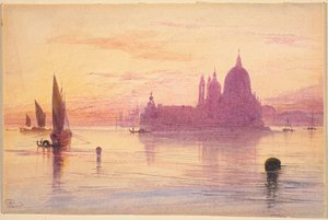 Kościół Santa Maria della Salute w Wenecji o zachodzie słońca autorstwa Edward Lear