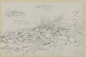 Sorrento, 2 sierpnia 1838 (grafit na szarym papierze plecionym) autorstwa Edward Lear