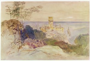 Klasztor Karakalli, 1856 (pióro i atrament i toaleta na papierze) autorstwa Edward Lear