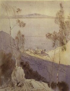 Klasztor Esphigmenou (akwarela) autorstwa Edward Lear