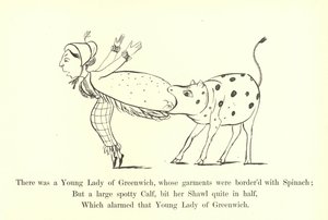Była tam Młoda Dama z Greenwich, której szaty były obszywane szpinakiem autorstwa Edward Lear