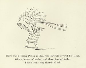 Była tam Młoda Osoba w czerwieni, która starannie zakryła głowę autorstwa Edward Lear