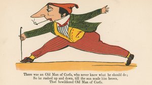 Był sobie Stary Człowiek z Korfu, który nigdy nie wiedział, co powinien zrobić, z "A Book of Nonsense", wydanej przez Frederick Warne and Co., Londyn, ok. 1875 r. autorstwa Edward Lear