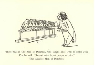 Był tam stary człowiek z Dumbree, który nauczył małe sowy pić herbatę autorstwa Edward Lear