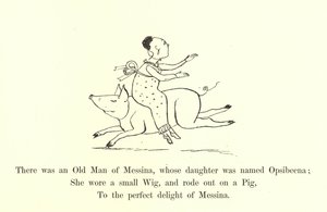 Był Stary Człowiek z Mesyny, którego córka nazywała się Opsibeena autorstwa Edward Lear