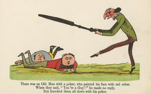 Był tam stary człowiek z pokerem, który pomalował twarz czerwoną ochrą, z „Księgi bzdur” wydanej przez Frederick Warne and Co., Londyn, ok. 1875 r. autorstwa Edward Lear