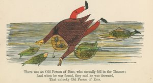 Był sobie staruszek z Ems, który przypadkowo wpadł do Tamizy, z "A Book of Nonsense", wydanej przez Frederick Warne and Co., Londyn, ok. 1875 r. autorstwa Edward Lear