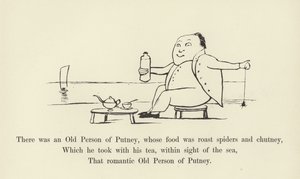Była tam Stara Osoba z Putney, której pożywieniem były pieczone pająki i chutney autorstwa Edward Lear