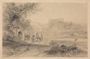 Valmontone, z cyklu „Widoki Rzymu i okolic”, 1841 r. autorstwa Edward Lear