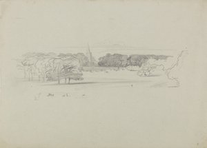 Widok przez łąkę na kościół autorstwa Edward Lear