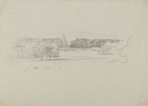 Widok przez łąkę na kościół autorstwa Edward Lear