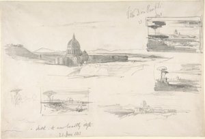 Widok na Bazylikę św. Piotra w Rzymie autorstwa Edward Lear