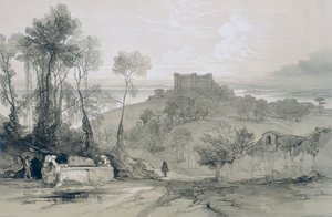 Widoki w Rzymie i okolicach: Zamek i miasto Bracciano nad jeziorem o tej samej nazwie autorstwa Edward Lear