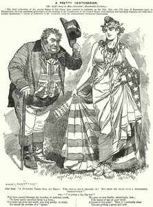Punch cartoon: A Pretty Centenarian - stulecie opracowania Konstytucji Stanów Zjednoczonych (rycina) autorstwa Edward Linley (after) Sambourne