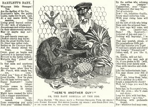 Karykatura z dziurkacza: Abraham Dee Bartlett, kierownik londyńskiego zoo i mały goryl (rycina) autorstwa Edward Linley (after) Sambourne