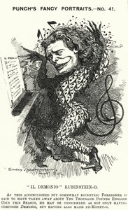 Punch cartoon: Anton Rubinstein, rosyjski pianista, kompozytor i dyrygent (grafika) autorstwa Edward Linley (after) Sambourne