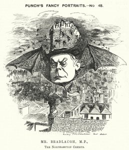 Punch cartoon: Charles Bradlaugh, angielski liberalny polityk i ateista (grafika)