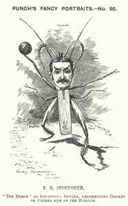 Karykatura z dziurkacza: Fred Spofforth, australijski krykiecista (grafika) autorstwa Edward Linley (after) Sambourne