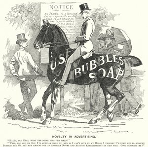 Punch cartoon: Nowość w reklamie (grawerowanie) autorstwa Edward Linley (after) Sambourne