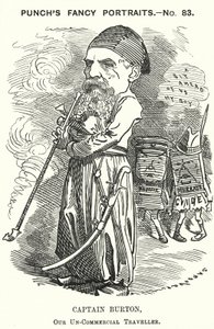 Punch cartoon: Richard Burton, angielski odkrywca, geograf i dyplomata (grafika) autorstwa Edward Linley (after) Sambourne
