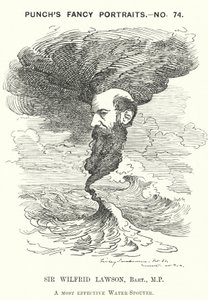 Punch cartoon: Sir Wilfrid Lawson, angielski radykalny polityk liberalny i działacz wstrzemięźliwości (ryciny)