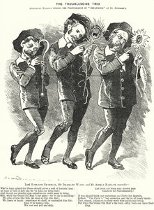 Karykatura: The Troublesome Trio: Lord Randolph Churchill, Henry Drummond Wolff i Ellis Ashmead-Bartlett, brytyjscy konserwatywni politycy (rycina)